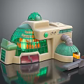 Futuristic Building Design Featuring Domed Roof Green Glass Windows Beige Structure And Illuminated Interior