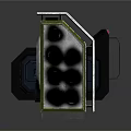 Green Mechanical Component With Protruding Gray Metal Frame And Black Square Module