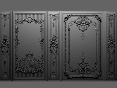 Classical Black Wall Panel With Ornate Carved Patterns And Symmetrical Designs 3d model