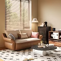 Bright Sunlit Cozy Modern Living Room With Comfortable Leather Sofa And Elegant Home Furniture