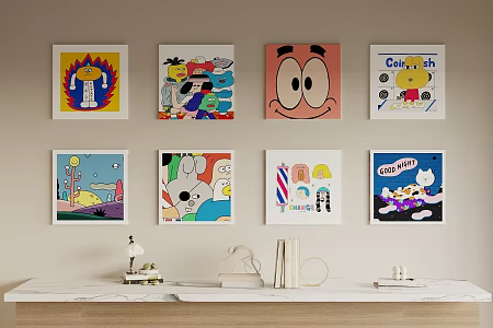 Cartoon Hanging Paintings 3d model