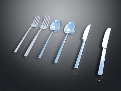 Stainless Steel 6 Piece Cutlery Set Including Forks Spoons And Knives 3d model