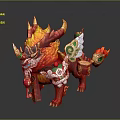 Game Movie Mythical Character With Red Yellow Fur Flaming Horns Green White Decorative Patterns