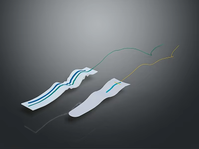 White Medical Electrode Patches With Blue Yellow Lines And Strip Design 3d model