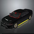 Black Modern Sports Sedan With Red Roof Gold Wheels And Yellow Side Stripes