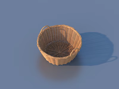 Handwoven Light Brown Wicker Basket With Handles For Storage And Decor 3d model