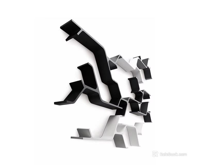 Modern Geometric Bookshelf With Abstract Black And White Irregular Shelves Design 3d model 
