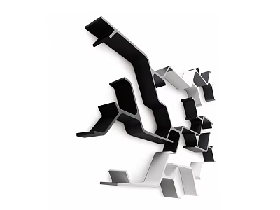 Modern Geometric Bookshelf With Abstract Black And White Irregular Shelves Design 3d model