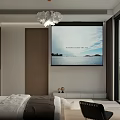 Cozy Tatami Bedroom Interior With Modern Chandelier Decorative Paintings TV And Chair