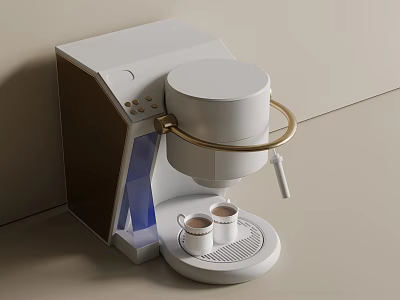Modern White Coffee Machine With Gold Accents And Two Cups On Tray 3d model