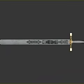 Decorative Medieval Sword With Intricate Carved Blade And Golden Hilt Design