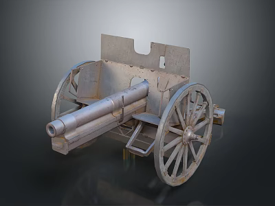 Antique Cannon With Large Wooden Wheels And Metal Barrel On Carriage 3d model