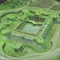 Historic Castle Aerial View With Fortified Walls Towers And Central Courtyard