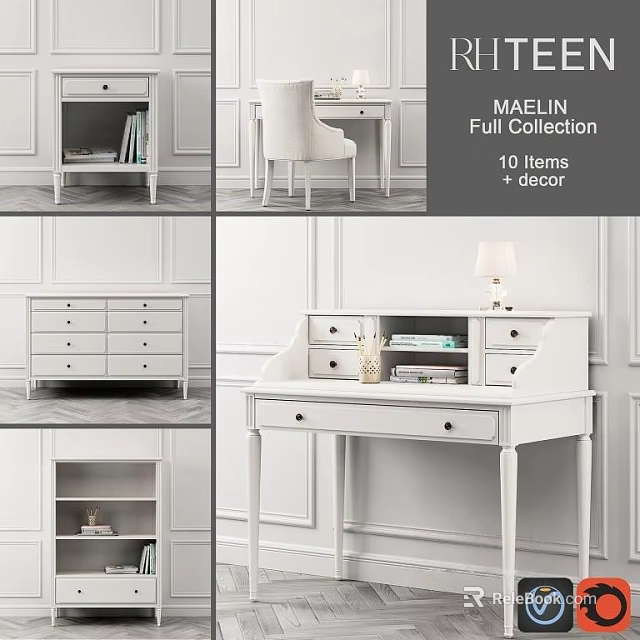 Modern White MACLIN Collection Desk With Storage Drawers For Home Office Use 3d model 