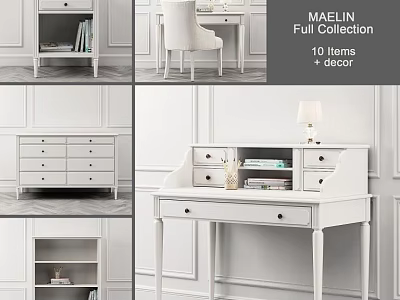 Modern White MACLIN Collection Desk With Storage Drawers For Home Office Use 3d model