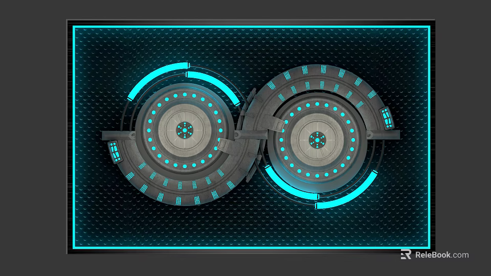 Futuristic Background Wall With Blue Neon Rings Circular Structures And Grid Pattern 3d model