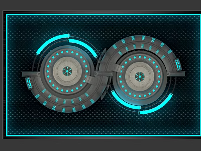 Futuristic Background Wall With Blue Neon Rings Circular Structures And Grid Pattern 3d model