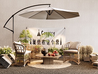 Outdoor Table and Chair Bamboo Wraft Leisure Chair Outdoor Chair Plant Pile Straw Pile Cement Brick 3d model