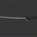 Modern Blue Serrated Blade Knife With Black Handle And Ergonomic Grip