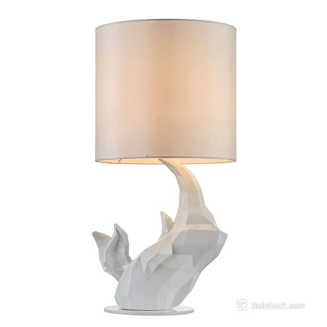Modern Artistic Table Lamp With Cream Fabric Shade And Abstract White Sculptural Base 3d model 