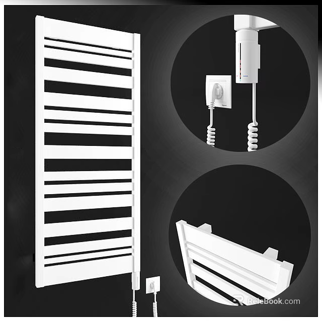 Modern White Bathroom Cabinet Rack with Wall Mounted Hooks and Radiator 3d model 