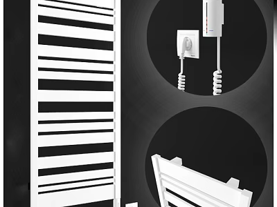 Modern White Bathroom Cabinet Rack with Wall Mounted Hooks and Radiator 3d model