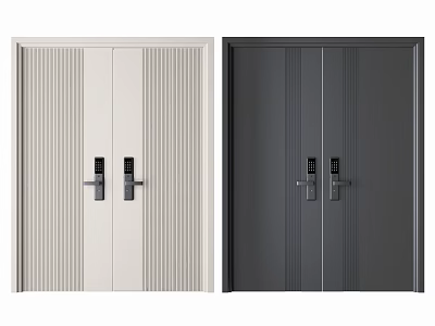 Modern Style Striped Double Doors in Light and Dark Colors with Handles 3d model