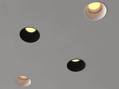 Modern Ceiling Downlights And Spotlights With Black White Frames And Warm Illumination 3d model
