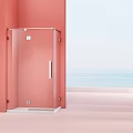 Modern Glass Shower Enclosure With Coral Walls And Ocean View Design