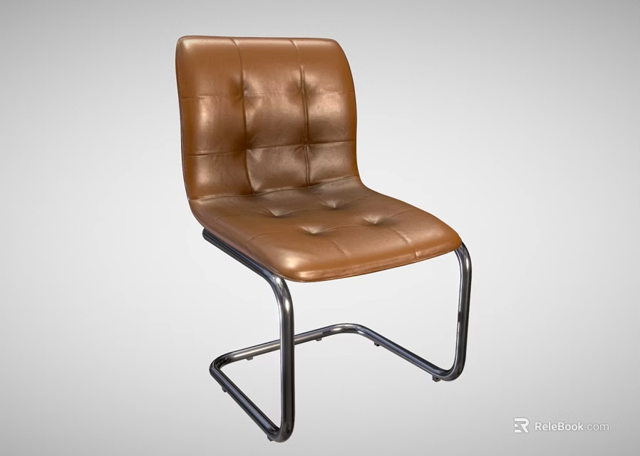 Modern Brown Leather Single Seater Sofa With Tufted Design And Metal Frame 3d model 