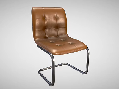 Modern Brown Leather Single Seater Sofa With Tufted Design And Metal Frame 3d model
