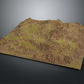 Detailed 3D Terrain Model of Mountain Landscape With Green Vegetation and Brown Rocky Texture