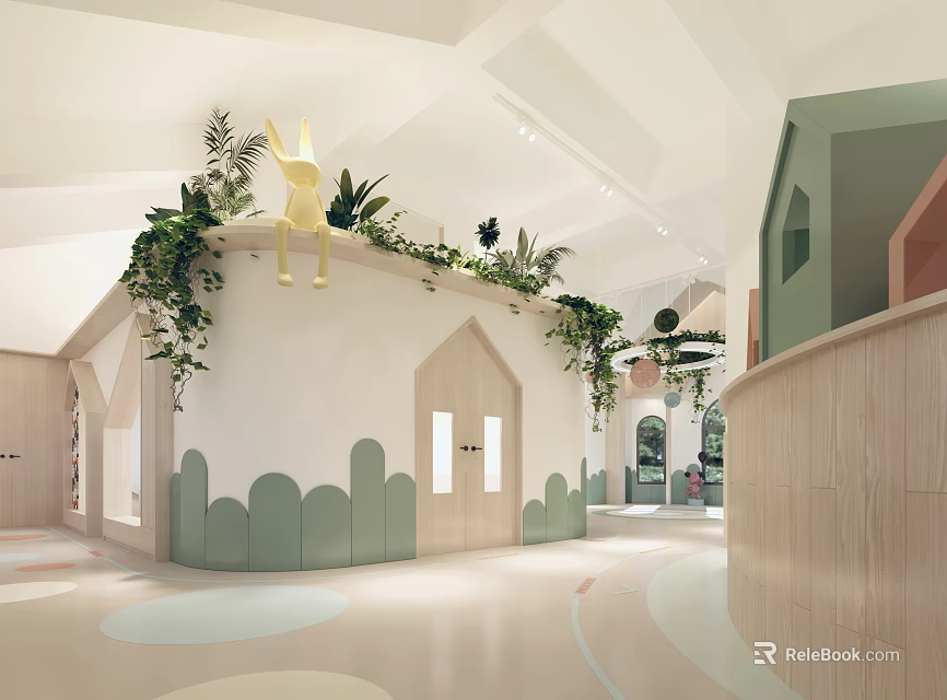 Modern Kindergarten Interior With Green Plants And Cute Decor 3d model 
