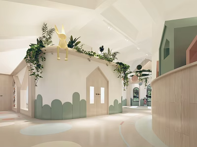 Modern Kindergarten Interior With Green Plants And Cute Decor 3d model