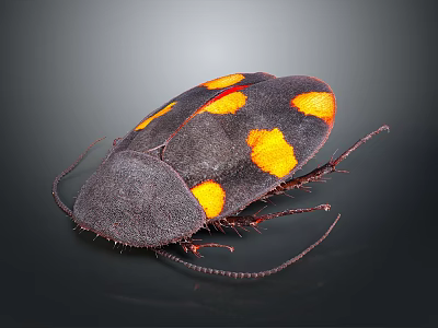 Dark Bodied Beetle With Orange Spots And Long Antennae On Dark Background 3d model