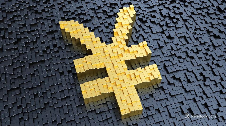 Commercial Equipment With Gold Yen Symbol Constructed From Square Blocks And Black Background 3d model 