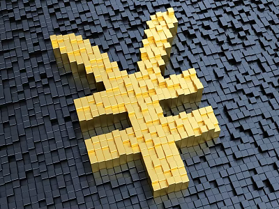 Commercial Equipment With Gold Yen Symbol Constructed From Square Blocks And Black Background 3d model