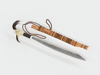 Traditional Handmade Knife With Leather Sheath Braided Strap And Decorative Hilt Sharp Metal Blade 3d model