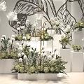 Elegant Floral Display With White Flowers Greenery White Pedestals And Wall Art