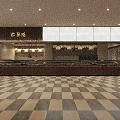 Open Restaurant Interior Design With Wooden Counter Checkerboard Floor And Warm Lighting