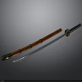 Traditional Japanese Katana Weapon With Red Handle Black Scabbard Sharp Blade And Metal Decorations