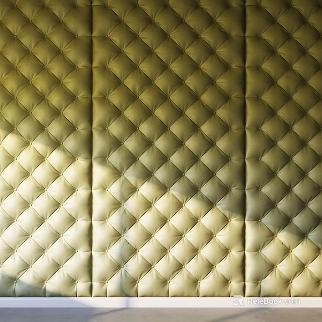 Tufted Upholstered Wall Panel Diamond Pattern Smooth Texture Soft Golden Tone Under Warm Lighting 3d model 