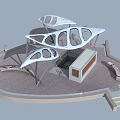 Modern Pergola with Unique Curved Structure and Geometric Cutouts Design