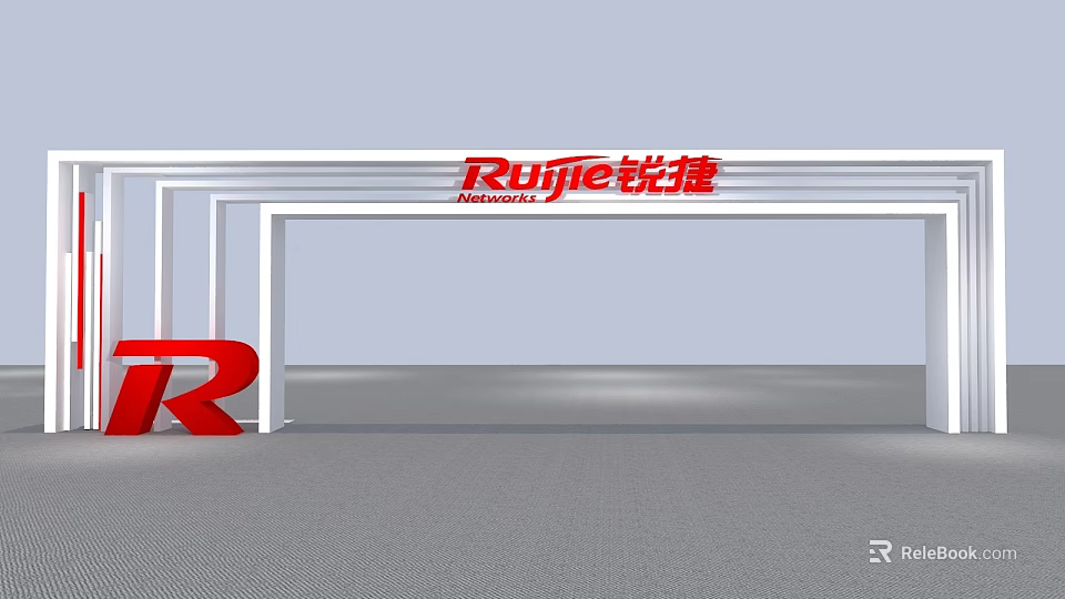 Modern Archway Structure With White Frame And Ruijie Brand Logo 3d model 