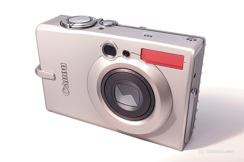 Canon Silver Compact Digital Camera With Red Accent And High Quality Lens Design 3d model 