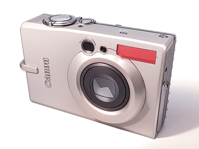 Canon Silver Compact Digital Camera With Red Accent And High Quality Lens Design 3d model