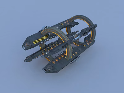 Futuristic Mechanical Device Featuring Circular Frame Metallic Components And Gear Details 3d model