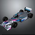 Racing Car in Blue and Pink with Sleek Design Rear Wing and Black Tires