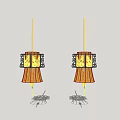 Two Hanging Traditional Chinese Lanterns With Red Gold Frame And Intricate Designs