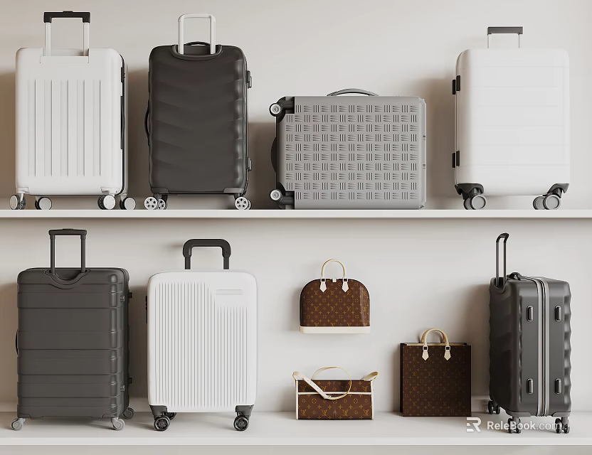 Stylish Suitcases And Bags With Wheels In Various Colors And Different Designs 3d model 